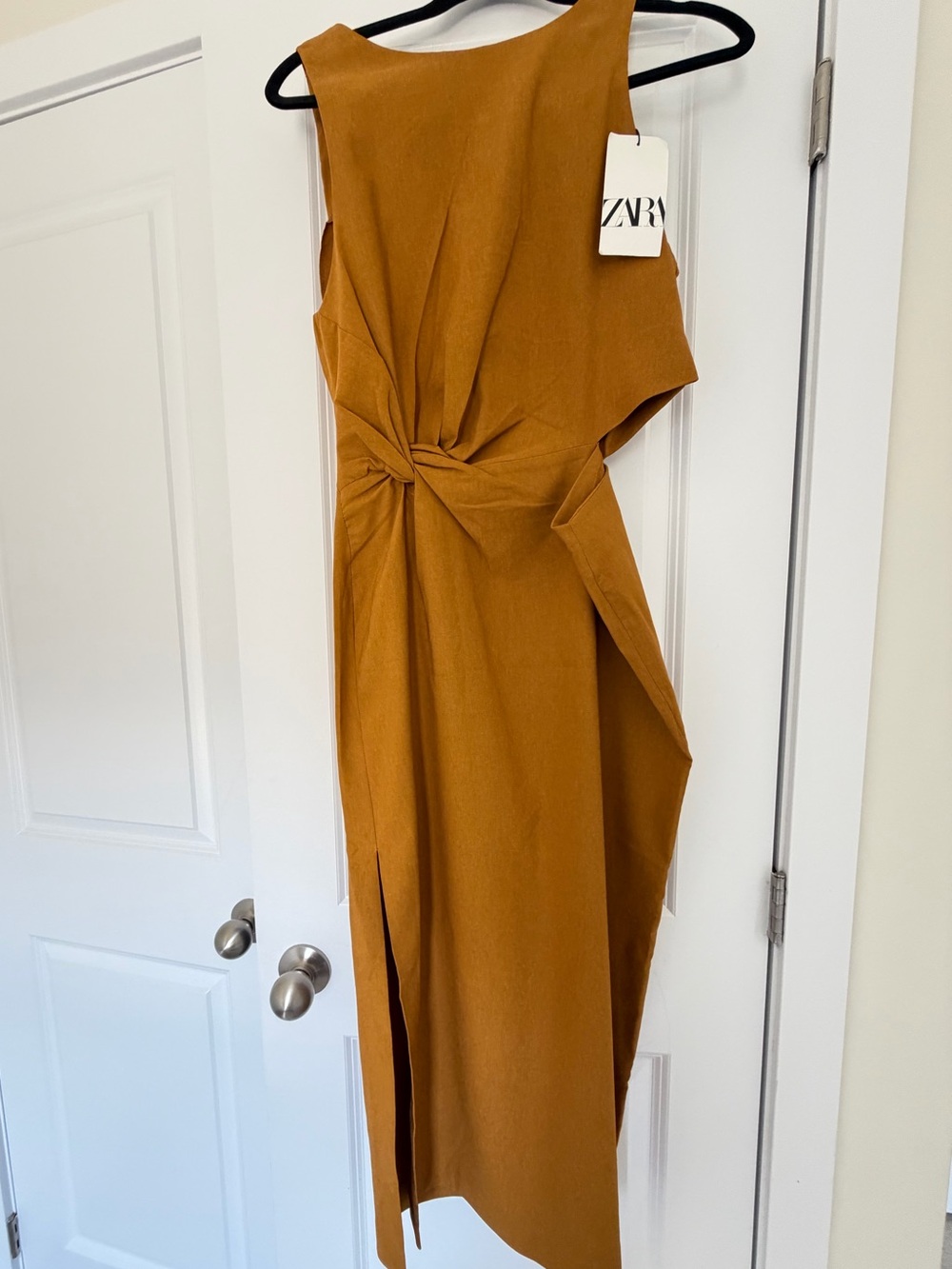 Zara Mustard Knot-Front Sleeveless Midi Dress